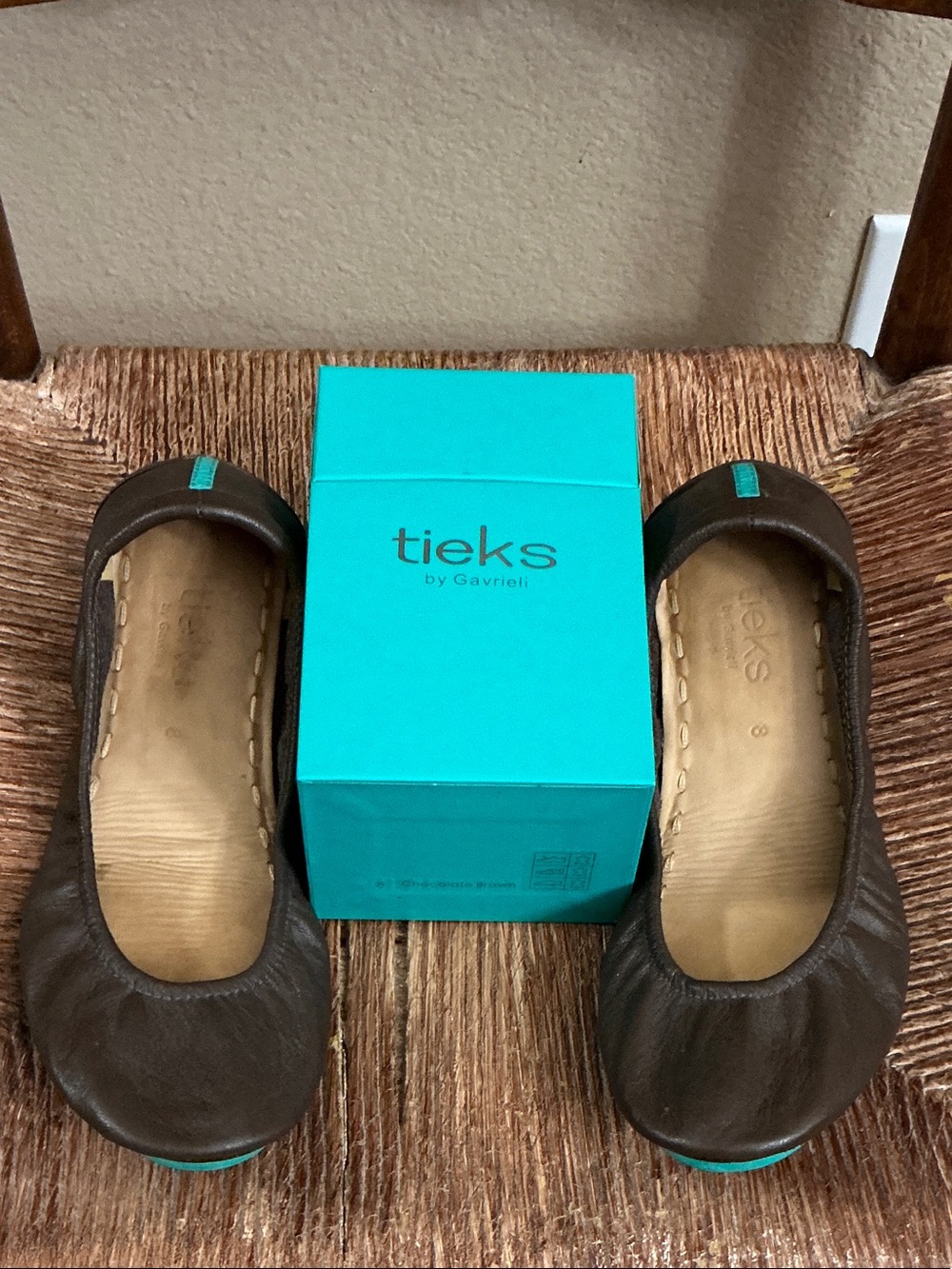 tieks by Gavrieli Women’s Brown Leather Ballet Flats with Turquoise Accents